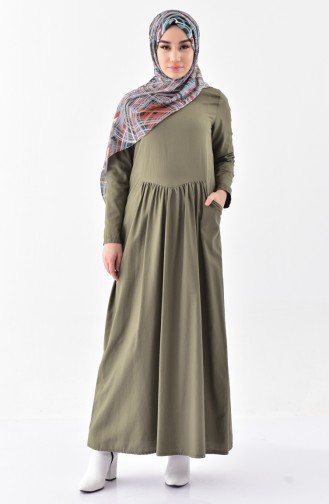 TUBANUR Pocketed Pleated Dress 2996-02 Khaki 2996-02