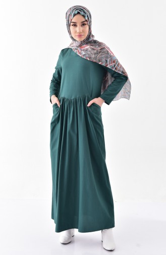 TUBANUR Pocketed Pleated Dress 2996-06 Emerald Green 2996-06