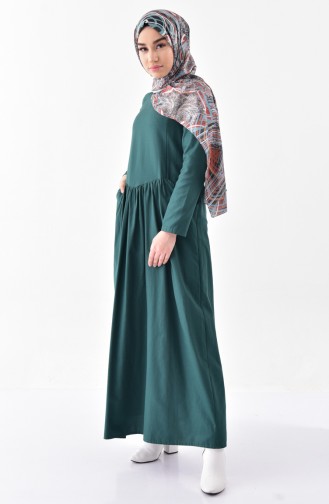 TUBANUR Pocketed Pleated Dress 2996-06 Emerald Green 2996-06
