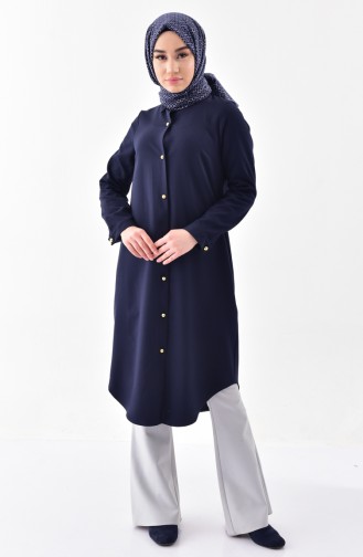 Shirt Collar Buttoned Tunic 3010-02 Navy Blue 3010-02