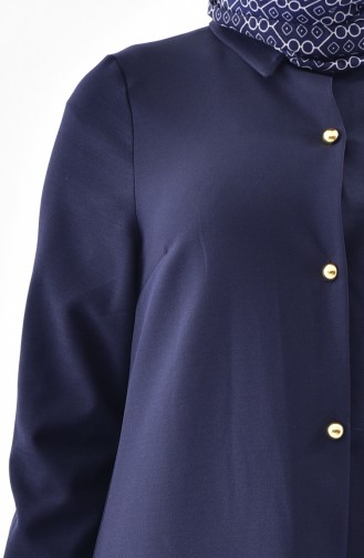Shirt Collar Buttoned Tunic 3010-02 Navy Blue 3010-02