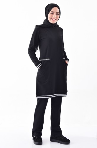 Sefamerve Hooded Tracksuit Suit 1410-01 Black 1410-01