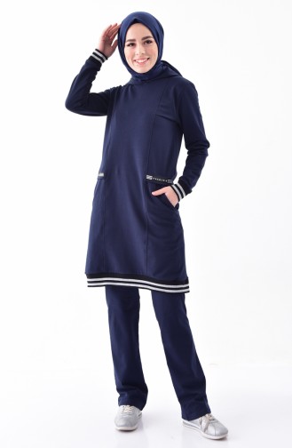 Sefamerve Hooded Tracksuit Suit 1410-02 Navy Blue 1410-02