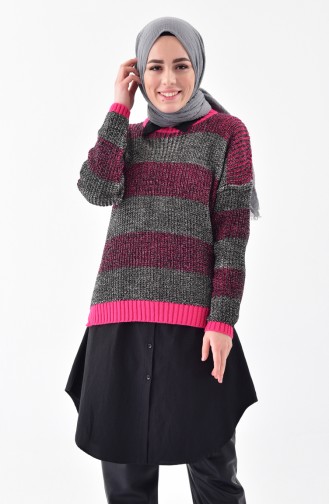 Knitwear Silvery Sweater 8007-08 Black Fuchsia 8007-08