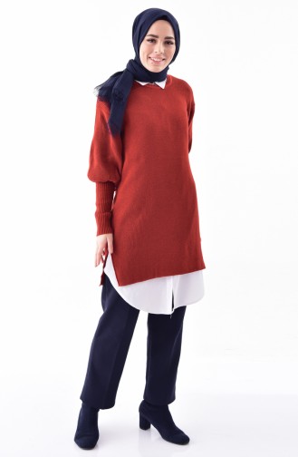 Baloon Sleeve Knitwear Tunic 2124-11 Red 2124-14