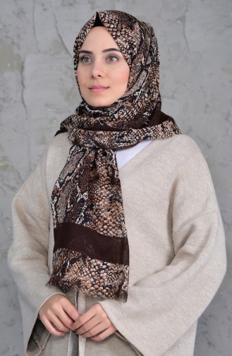 Patterned Flamed Cotton Shawl 2158-03 Dark brown 2158-03