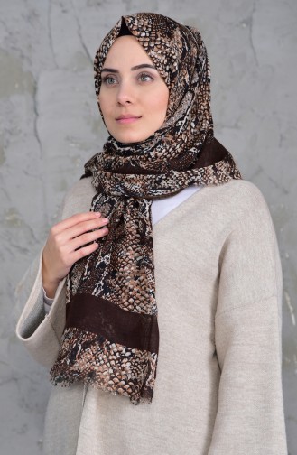 Patterned Flamed Cotton Shawl 2158-03 Dark brown 2158-03