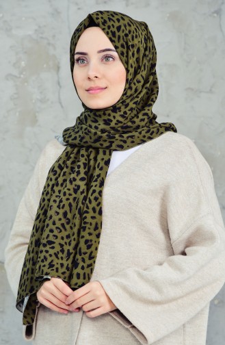 Leopard Patterned Viscose Shawl 4024-01 Khaki 4024-01