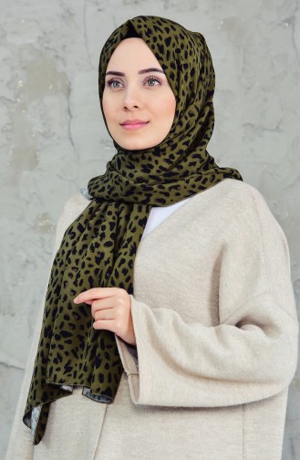 Leopard Patterned Viscose Shawl 4024-01 Khaki 4024-01