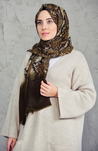 Patterned Flamed Cotton Shawl 2157-02 Khaki 2157-02