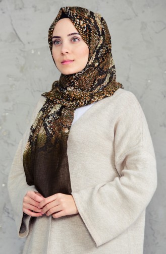 Patterned Flamed Cotton Shawl 2157-02 Khaki 2157-02