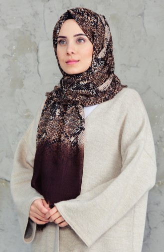 Desenli Flamlı Cotton Şal 2157-03 Koyu Kahverengi