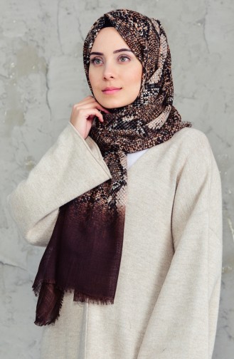 Desenli Flamlı Cotton Şal 2157-03 Koyu Kahverengi