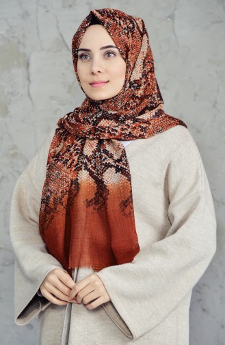 Desenli Flamlı Cotton Şal 2157-05 Tarçın Renk