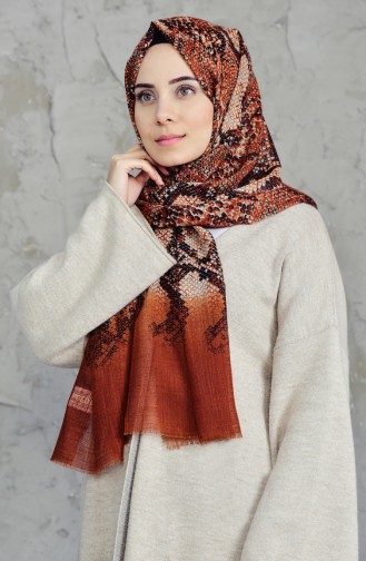 Desenli Flamlı Cotton Şal 2157-05 Tarçın Renk