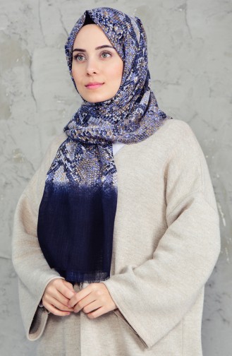 Patterned Flamed Cotton Shawl 2157-06 Navy 2157-06