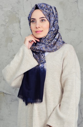 Patterned Flamed Cotton Shawl 2157-06 Navy 2157-06