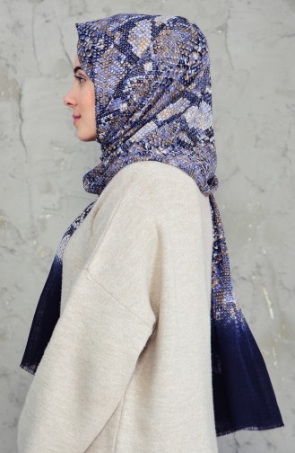 Châle Cotton a Motifs 2157-06 Bleu Marine 2157-06