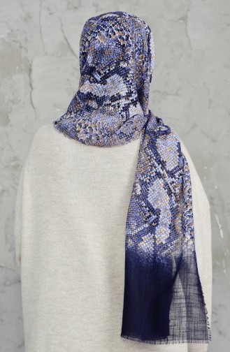 Châle Cotton a Motifs 2157-06 Bleu Marine 2157-06
