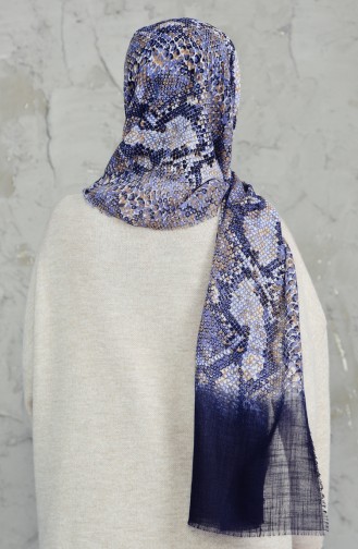 Patterned Flamed Cotton Shawl 2157-06 Navy 2157-06