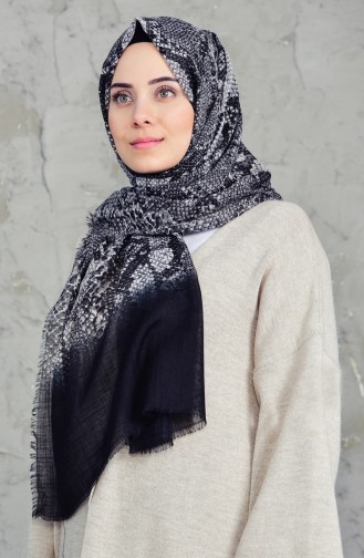 Desenli Flamlı Cotton Şal 2157-08 Siyah Gri