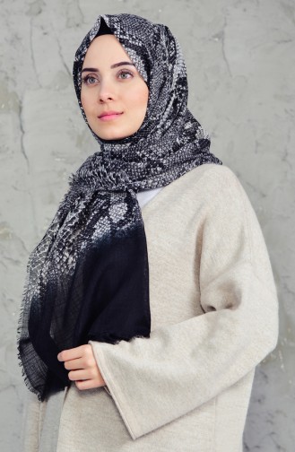 Desenli Flamlı Cotton Şal 2157-08 Siyah Gri