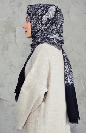 Patterned Flamed Cotton Shawl 2157-08 Black Gray 2157-08