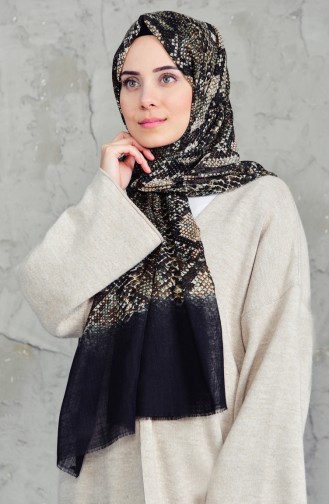 Desenli Flamlı Cotton Şal 2157-09 Siyah Haki