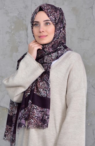 Desenli Flamlı Cotton Şal 2158-01 Mor