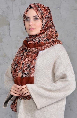 Desenli Flamlı Cotton Şal 2158-02 Tarçın Renk