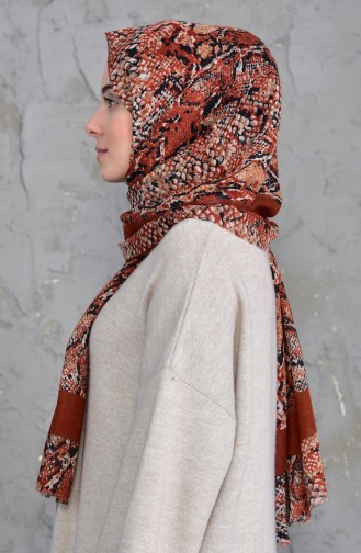 Desenli Flamlı Cotton Şal 2158-02 Tarçın Renk