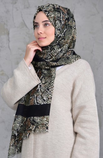 Châle Cotton a Motifs 2158-04 Noir Khaki 2158-04