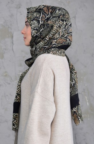 Châle Cotton a Motifs 2158-04 Noir Khaki 2158-04