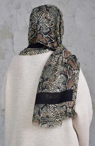 Châle Cotton a Motifs 2158-04 Noir Khaki 2158-04