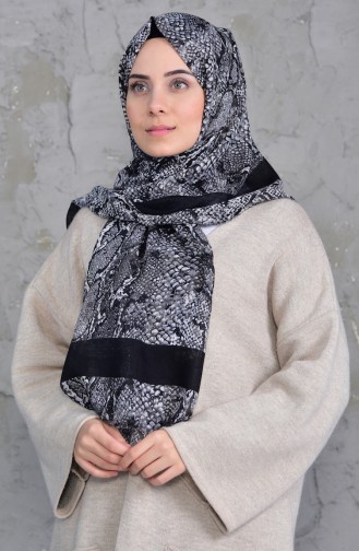 Desenli Flamlı Cotton Şal 2158-05 Siyah Gri