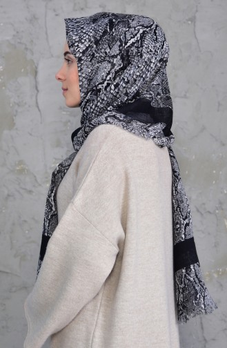 Patterned Flamed Cotton Shawl 2158-05 Black Gray 2158-05