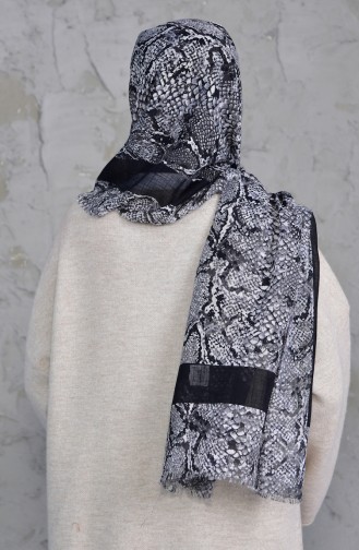 Patterned Flamed Cotton Shawl 2158-05 Black Gray 2158-05