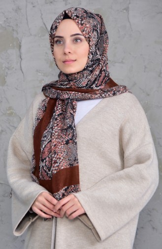 Patterned Flamed Cotton Shawl 2158-06 Brown Taba 2158-06