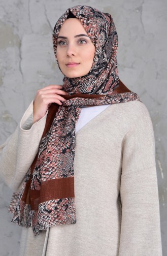 Desenli Flamlı Cotton Şal 2158-06 Koyu Taba