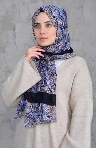 Patterned Flamed Cotton Shawl 2158-07 Navy 2158-07