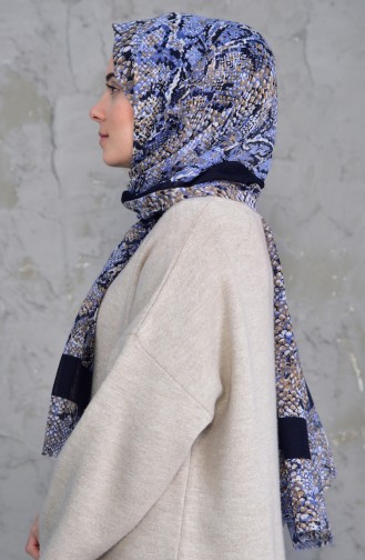 Patterned Flamed Cotton Shawl 2158-07 Navy 2158-07