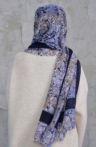 Patterned Flamed Cotton Shawl 2158-07 Navy 2158-07