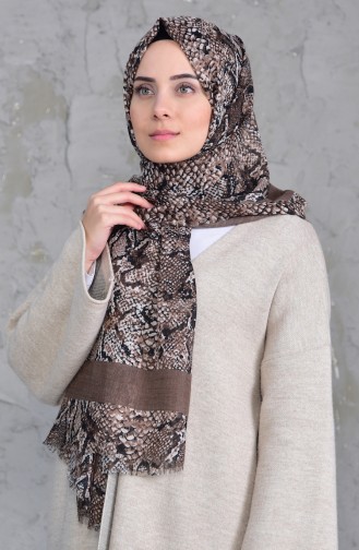 Desenli Flamlı Cotton Şal 2158-08 Vizon