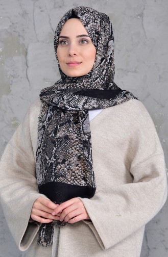 Patterned Flamed Cotton Shawl 2158-09 Black Beige 2158-09