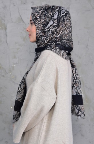 Patterned Flamed Cotton Shawl 2158-09 Black Beige 2158-09