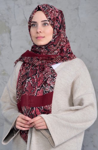 Desenli Flamlı Cotton Şal 2158-10 Vişne