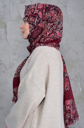 Desenli Flamlı Cotton Şal 2158-10 Vişne