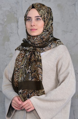 Patterned Flamed Cotton Shawl 2158-11 Khaki 2158-11