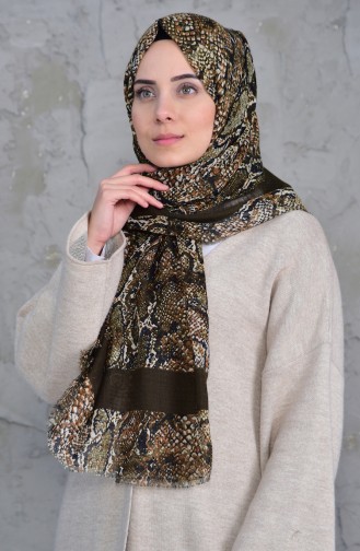 Patterned Flamed Cotton Shawl 2158-11 Khaki 2158-11