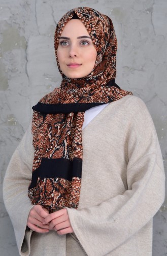 Desenli Flamlı Cotton Şal 2158-12 Siyah Tarçın Renk